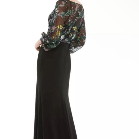 Mac Duggal 79379 Embroidered Mesh Long Sleeve Column Gown Black 14 NEW $498 - Picture 7 of 8